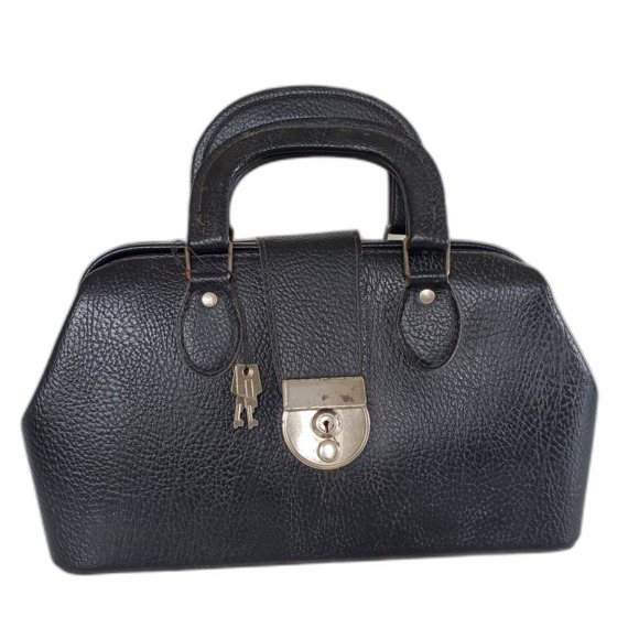 EUC Pebbled Leather Medical Doctor's Bag Double Handles Locking Case 2 Keys Vtg - Picture 1 of 12